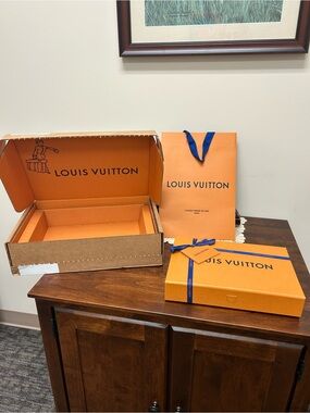 Louis Vuitton Orange Box and Navy Ribbon Gift Set